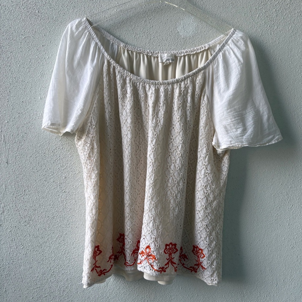 Dept 222 Off Shoulder XL Crochet Embroidered Blouse‎ Ivory Boho Cottagecore